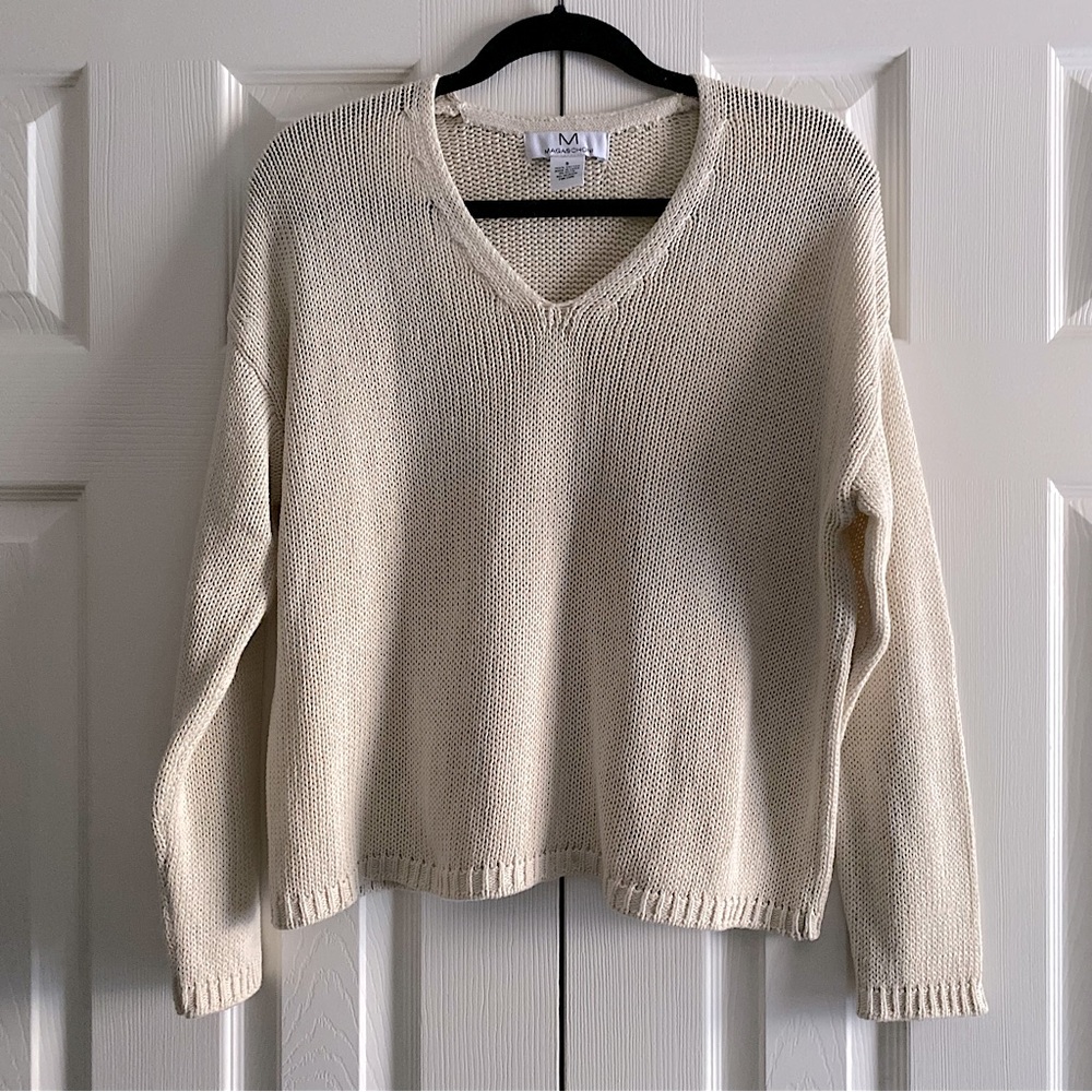 MAGASCHONI COTTON KNIT V NECK PULL OVER SWEATER Natural S